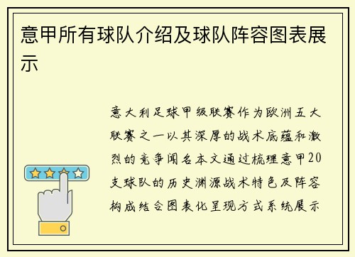 意甲所有球队介绍及球队阵容图表展示